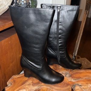 Fitzwell Lyra deadstock soft leather wide calf wedge boots